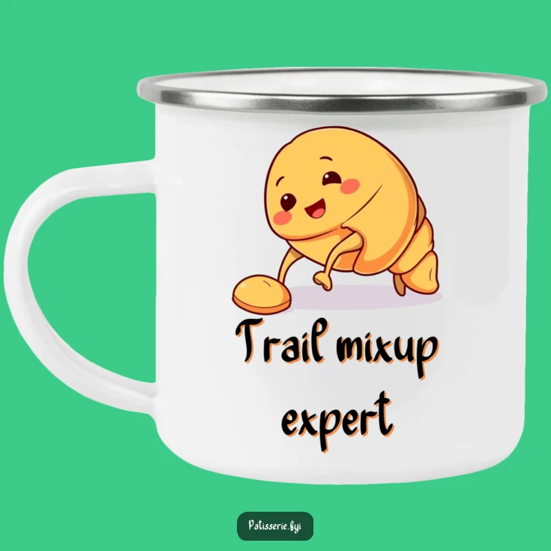 Funny Croissant Enamel Camping Mug: Smiling Pastry for Outdoor Breakfasts Gift