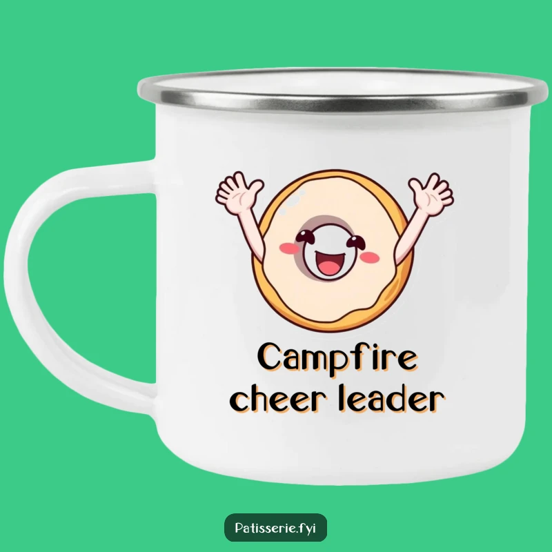 Funny Donut Cheer Camping Mug: Enthusiastic Character for Outdoor Fun Gift