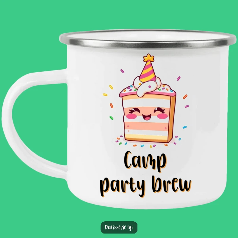 Funny Smiling Cake Camping Mug, Juggling Sprinkles Outdoor Gift