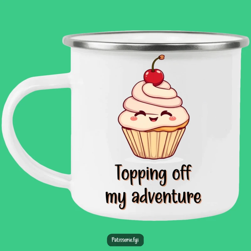 Funny Cupcake Camping Mug: Cheerful Wink, Cherry Topper, Sweet Drinkware