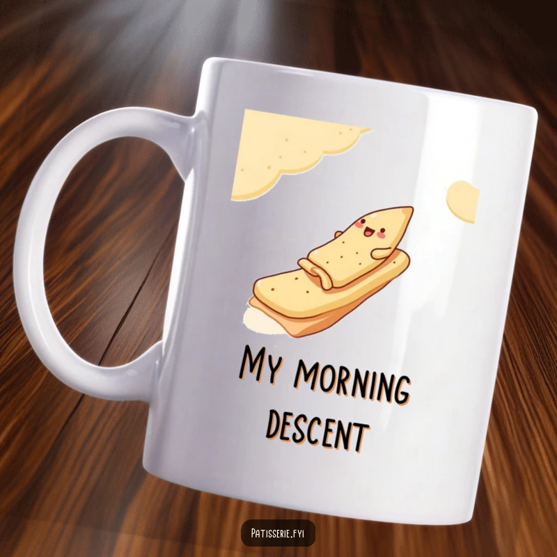 Funny Mug featuring a jolly samosa sliding down a ramp made of pita bread, celebrating delicious food humor.