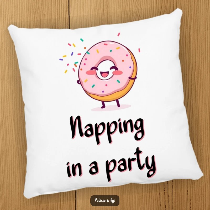 Funny Donut Pillow with a giggling donut character spraying sprinkles, adding comfort and a festive splash of joy to any seating area.