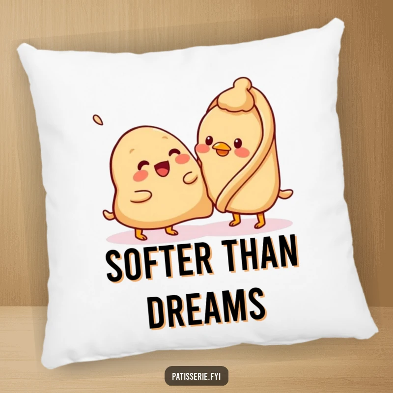 Funny samosa pillow, beaming, attempting to pat a confused chickpea, soft and adorable cushion, great gift.