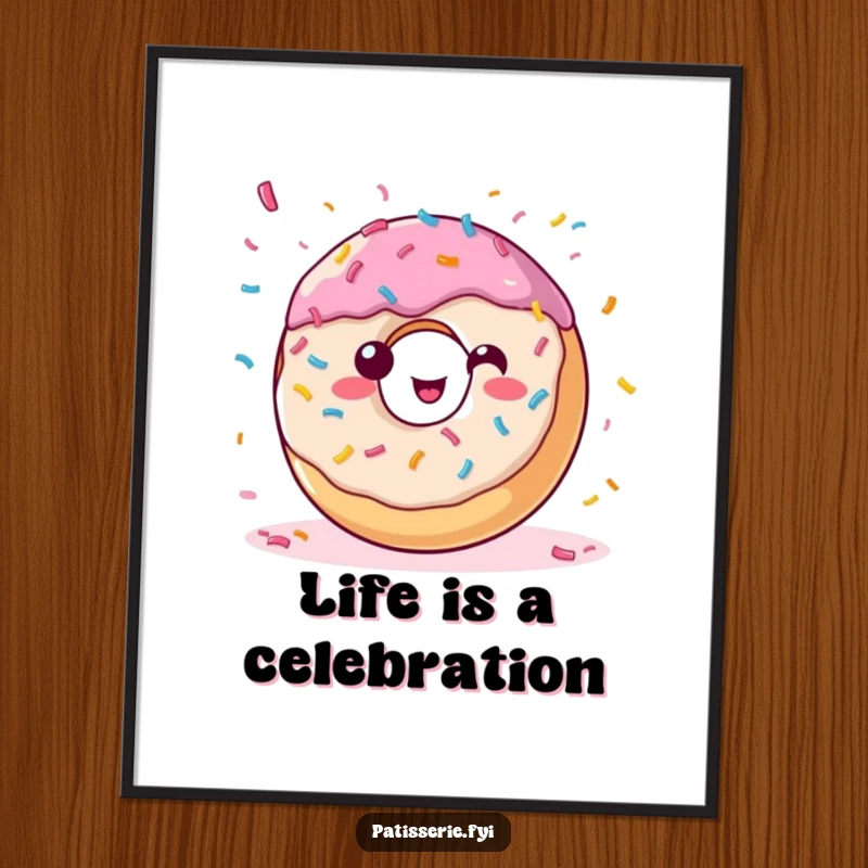 Funny donut digital art print showing a happy, sprinkle-covered pastry throwing confetti, delivering instant party energy.