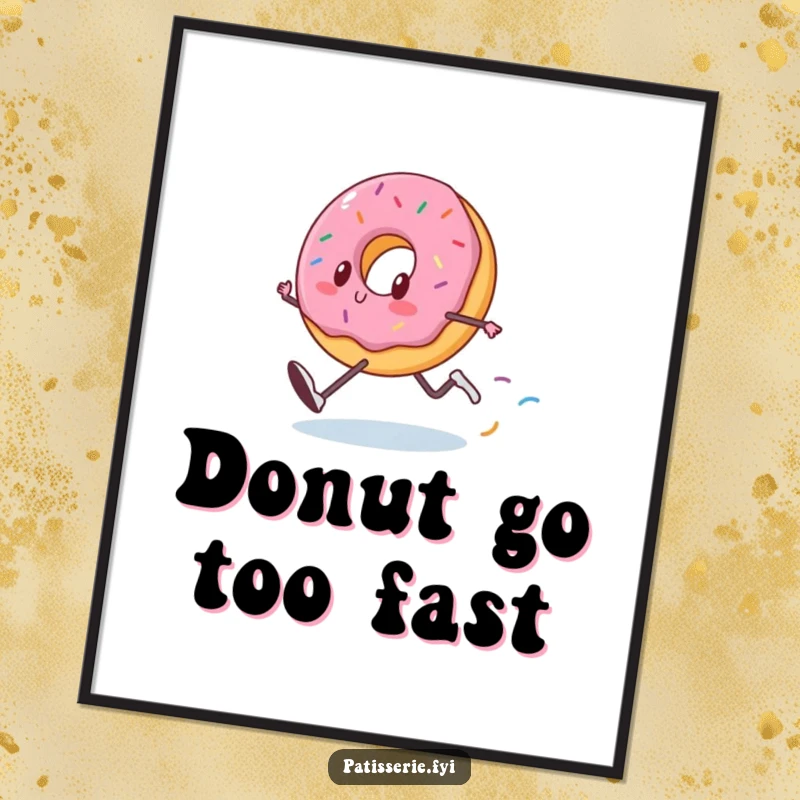 Funny Donut Digital Art: A happy donut runs fast, leaving a sprinkle trail, a dynamic and funny piece.