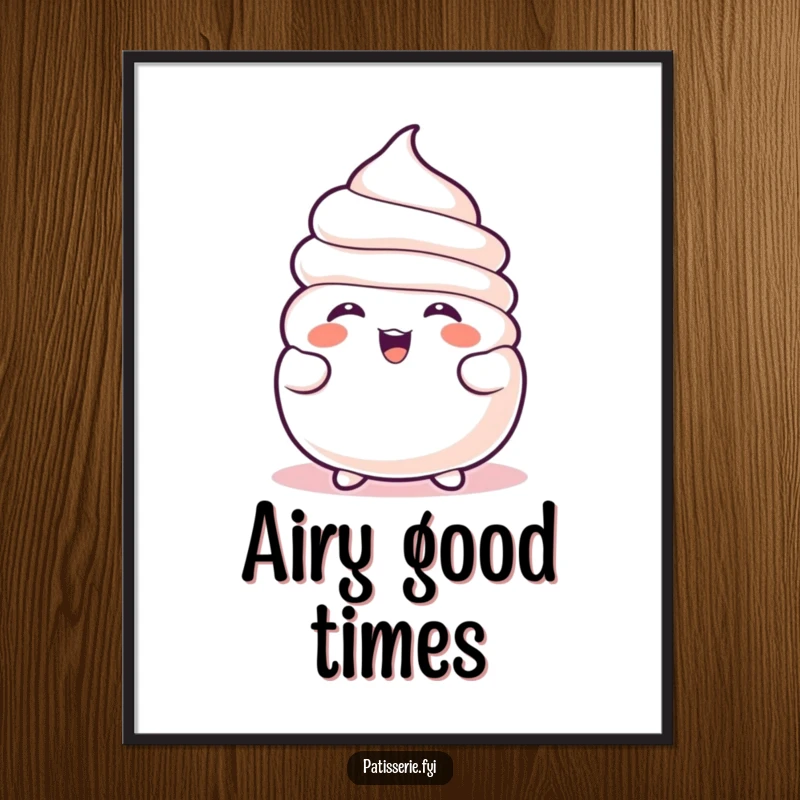 Funny Meringue Digital Art Print shows a happy, deflated meringue character laughing contagiously, perfect for instant humorous decor.