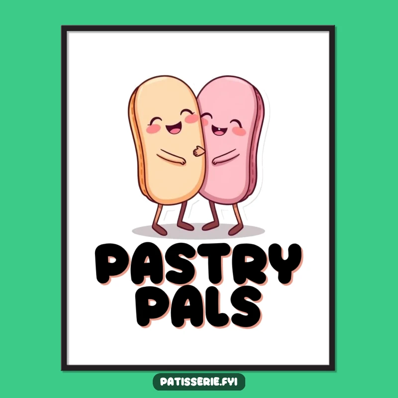 Funny Giggling Macaron Digital Art, Hugging Sweet Treat Print