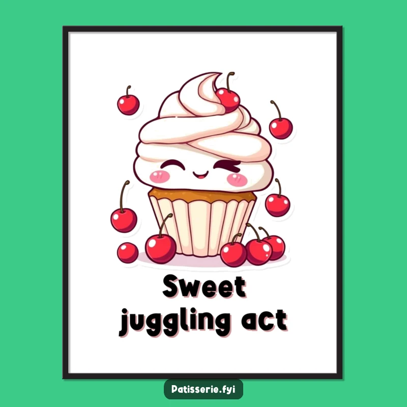 Funny Kawaii Cupcake Digital Art: Cheeky Juggler for Instant Sweet Decor Gift