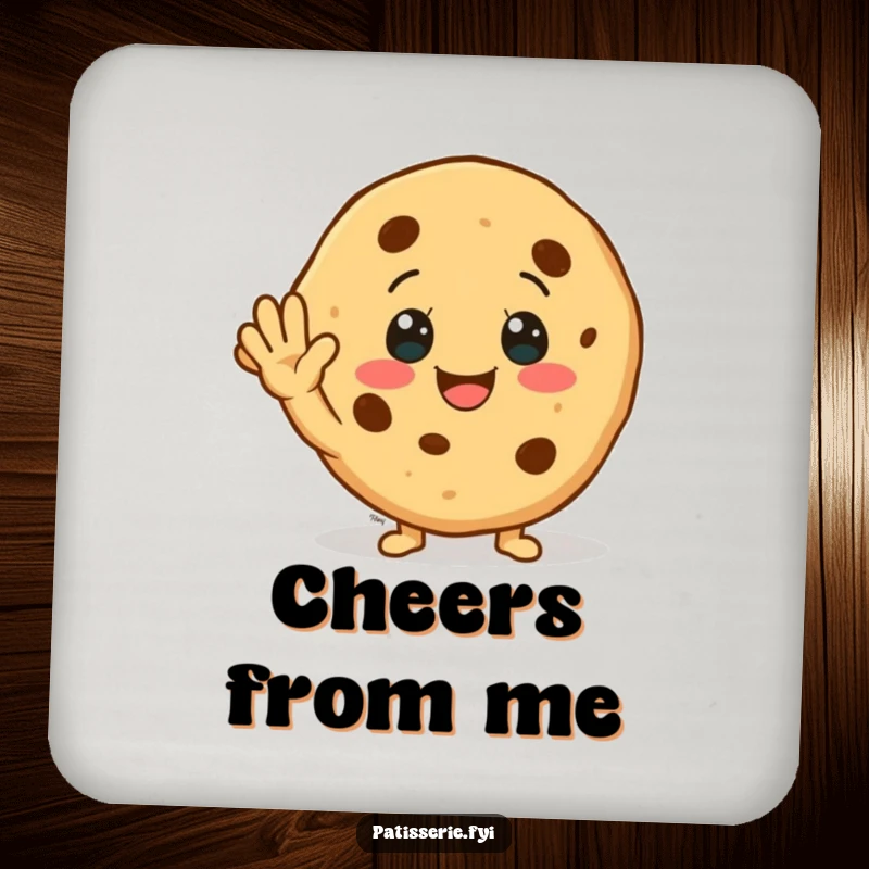 Funny Coaster: A smiling cookie character waving hello, adding a sweet and friendly touch to any beverage setting.