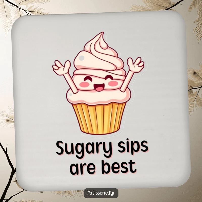 Funny Cupcake Coaster: A smiling cupcake flinging frosting, providing funny protection for your surfaces.