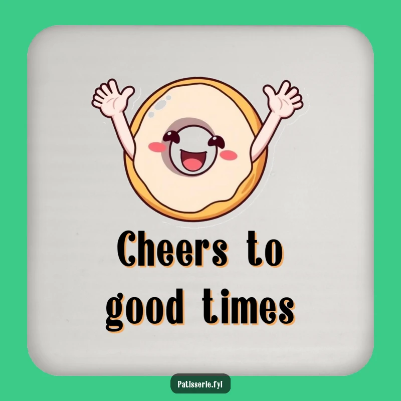 Funny Donut Cheer Coaster: Enthusiastic Character for Tabletop Fun Gift