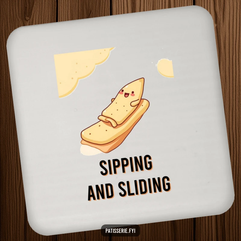 Funny Coasters featuring a jolly samosa sliding down a pita bread ramp, protecting surfaces with snack-themed humor.