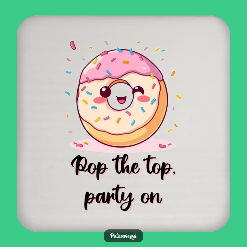 Keep your surfaces safe and party-ready with this coaster featuring a donut throwing confetti. Protect furniture with festive flair!