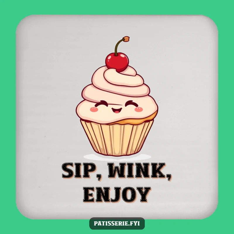 Funny Cupcake Coasters: Cheerful Wink, Cherry Protection, Set of 4