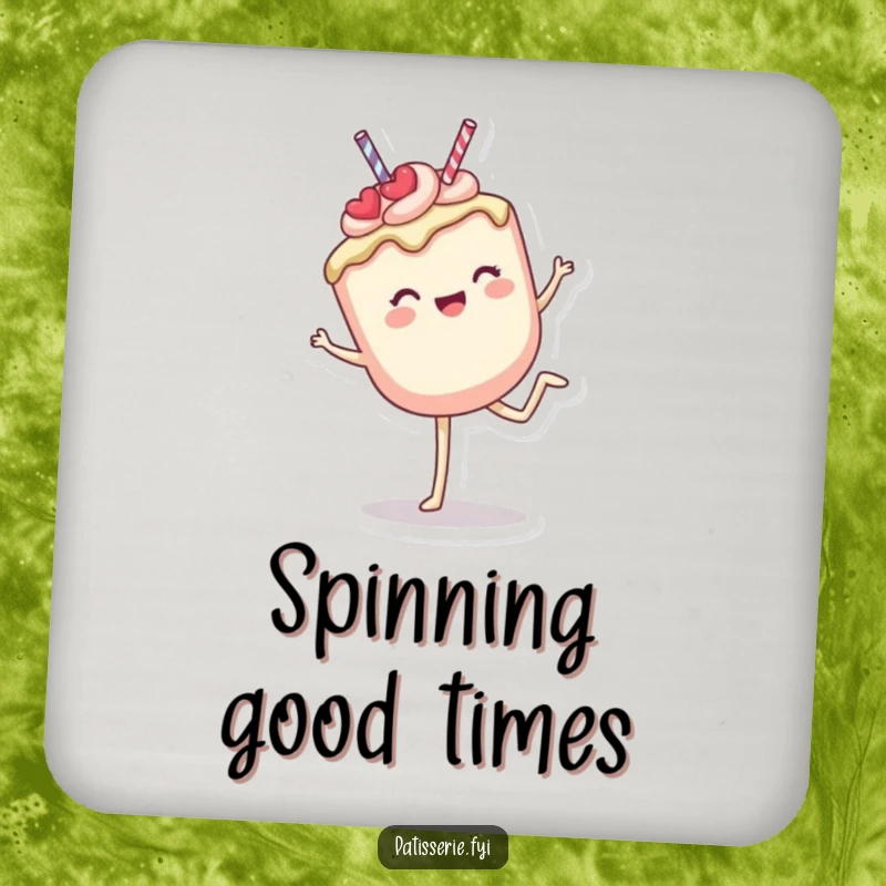 Funny Coaster: A delighted cake pop captured mid-cartwheel, adding a playful and sweet touch to any drink setting.