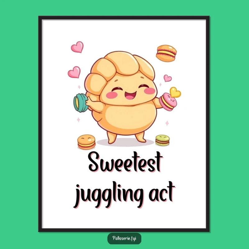 Funny Croissant Macaron Poster: Whimsical Art for Kitchen Delights