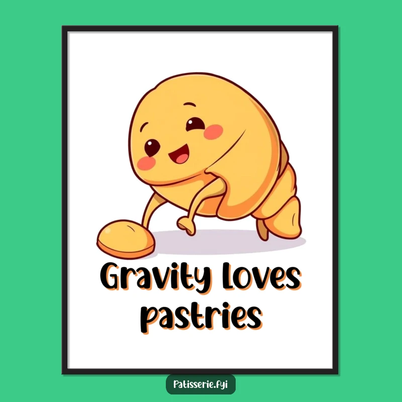 Funny Croissant Wall Art Poster: Smiling Pastry Fall for a Whimsical Room Decor Gift