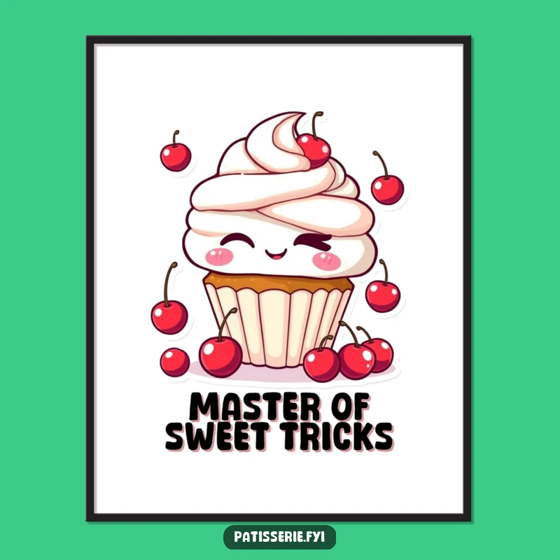 Funny Kawaii Cupcake Wall Art Poster: Cheeky Juggler for a Sweet and Lively Room Gift