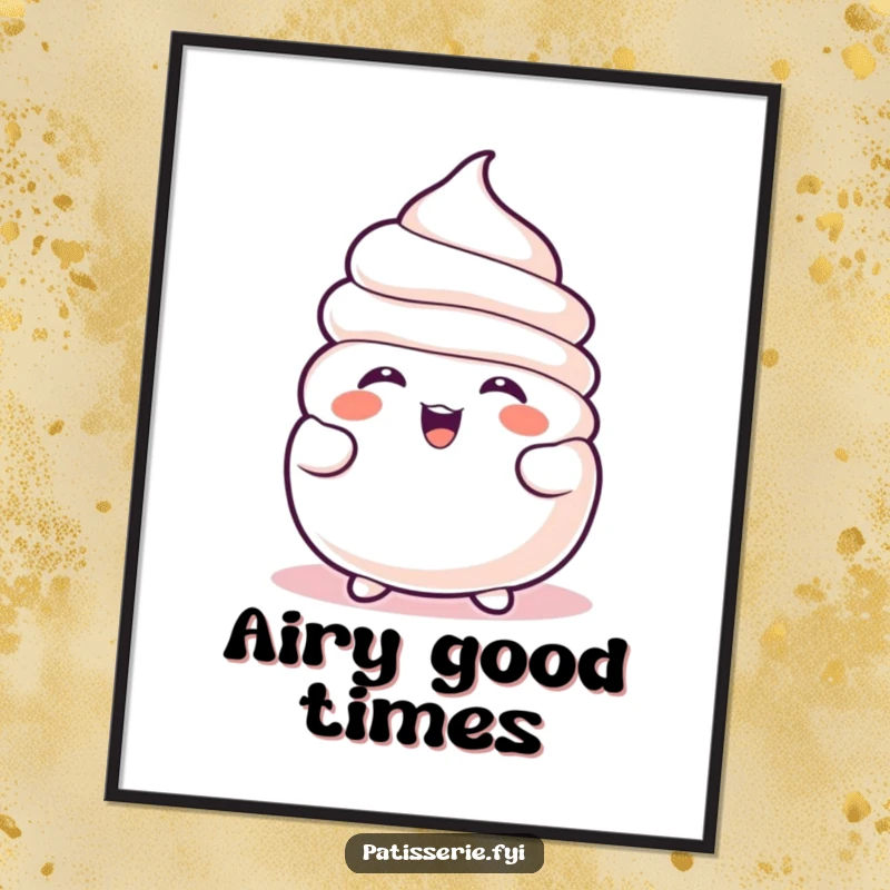 Funny Meringue Poster displays a delighted, slightly deflated meringue character erupting in laughter, ideal for humorous wall art.