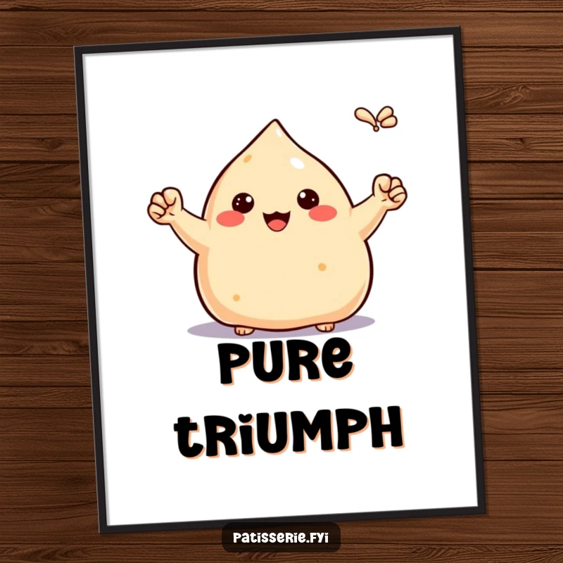 Funny proud samosa poster, pumping tiny fists in the air, celebrating victory, motivational wall art, inspiring decor.