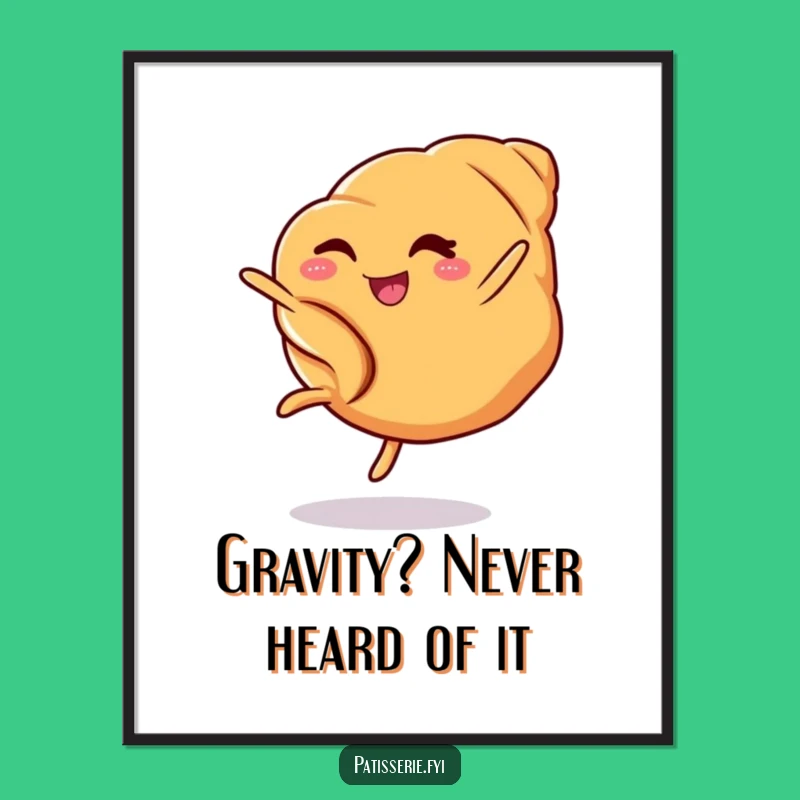 Funny Croissant Cartwheel Poster - Charming Baked Art Gift