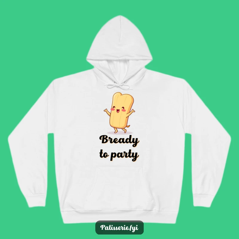 Stay warm and happy in this funny baguette hoodie. The cheerful character’s silly jig is the perfect cozy companion.
