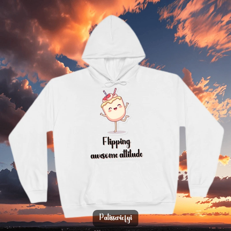 Funny Hoodie: A delighted cake pop in a dynamic cartwheel pose, radiating pure joy and playful energy for all to see.