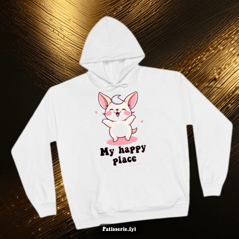 Funny Petit Four Hoodie featuring a giggling little cake spinning around happily, a cozy and funny gift.
