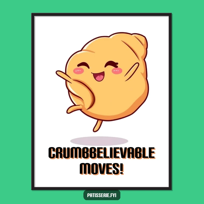 Add a dash of humor to your walls with this free printable art of a cartwheeling croissant. Print at home and frame it!