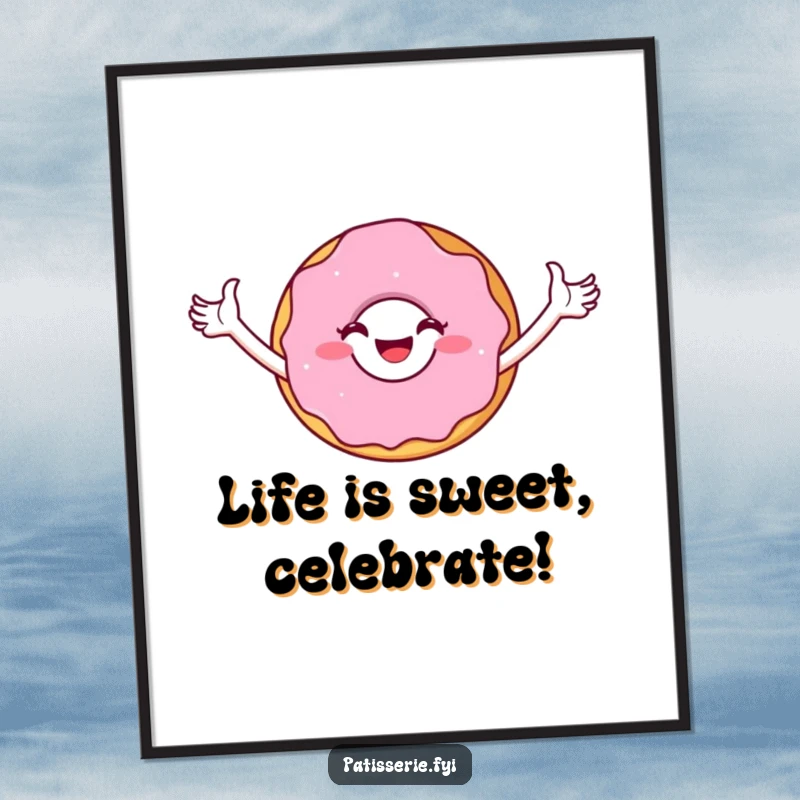 Funny Free Printable Wall Art: A joyful donut character in a triumphant pose, adding a cheerful and quirky vibe.