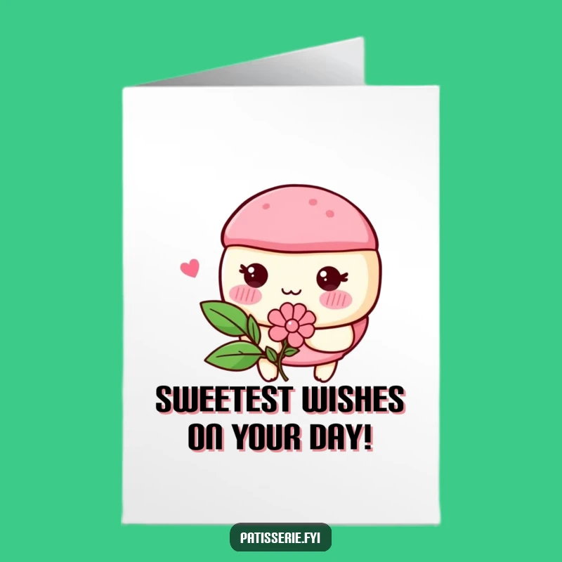 Free Printable Birthday Card: Blushing Macaron with Flower, Sweet and Funny Downloadable Greeting
