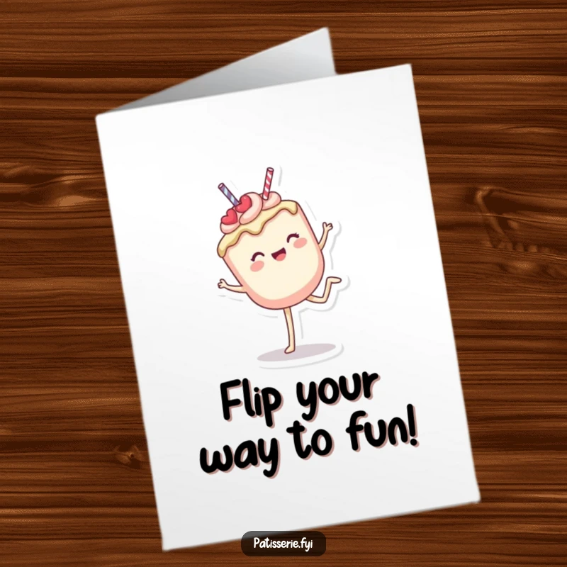 Funny Free Printable Birthday Card: A delighted cake pop character doing a cartwheel with pure joy, perfect for a festive greeting.