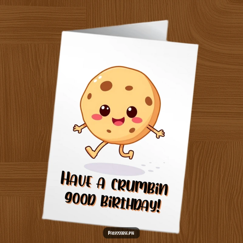 Funny Free Printable Cookie Birthday Card: A cheerful cookie skipping happily with a trail of sugar sprinkles