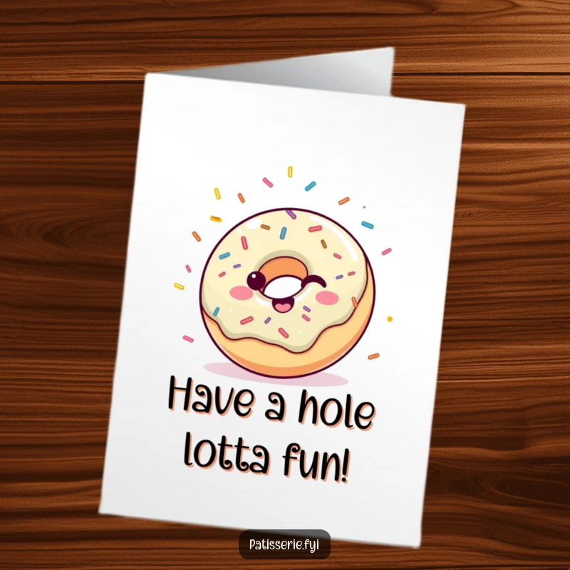 Funny Free Printable Birthday Card: A happy donut with colorful sprinkles throwing confetti high in the air for a birthday party.