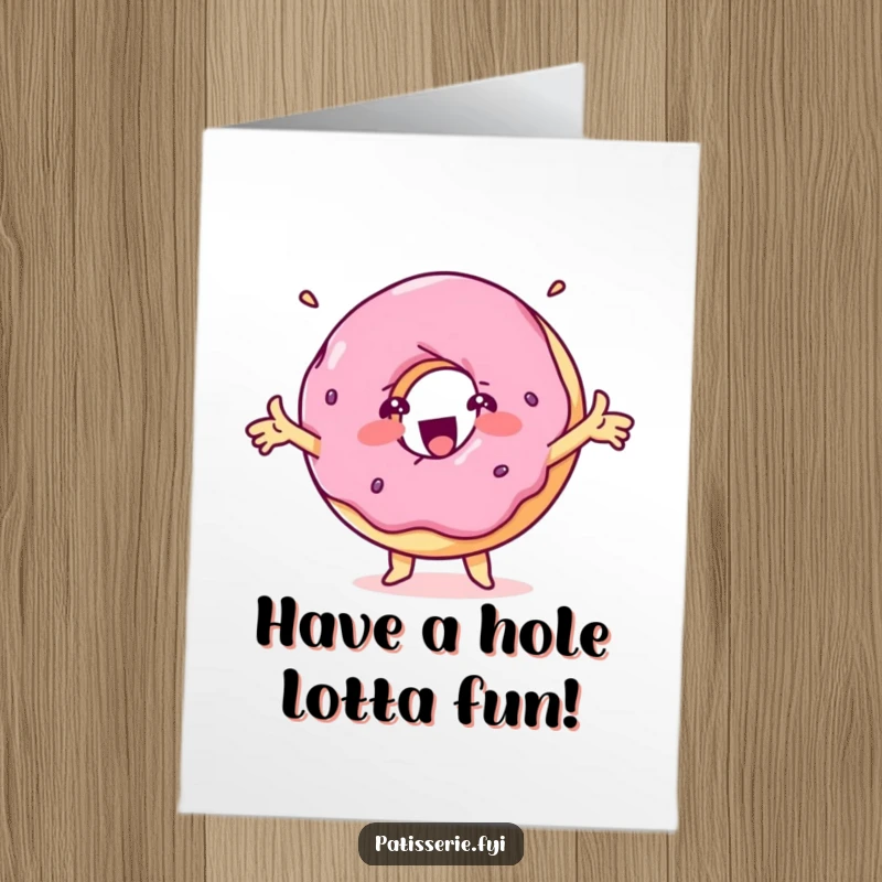 Funny Free Printable Donut Birthday Card: A delighted donut spinning with arms outstretched in pure glee