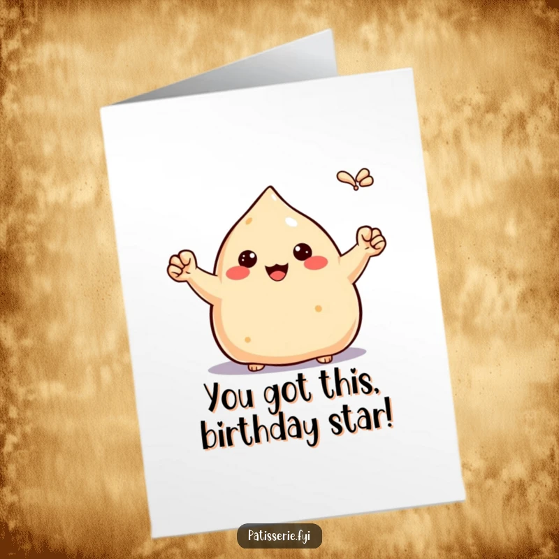 Funny Free Printable Birthday Card: A proud samosa triumphantly pumping tiny fists in the air with excitement.