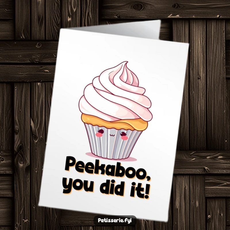 Funny Free Printable Congratulations Card: A shy cupcake character peeking out from under a large swirl of whipped cream.