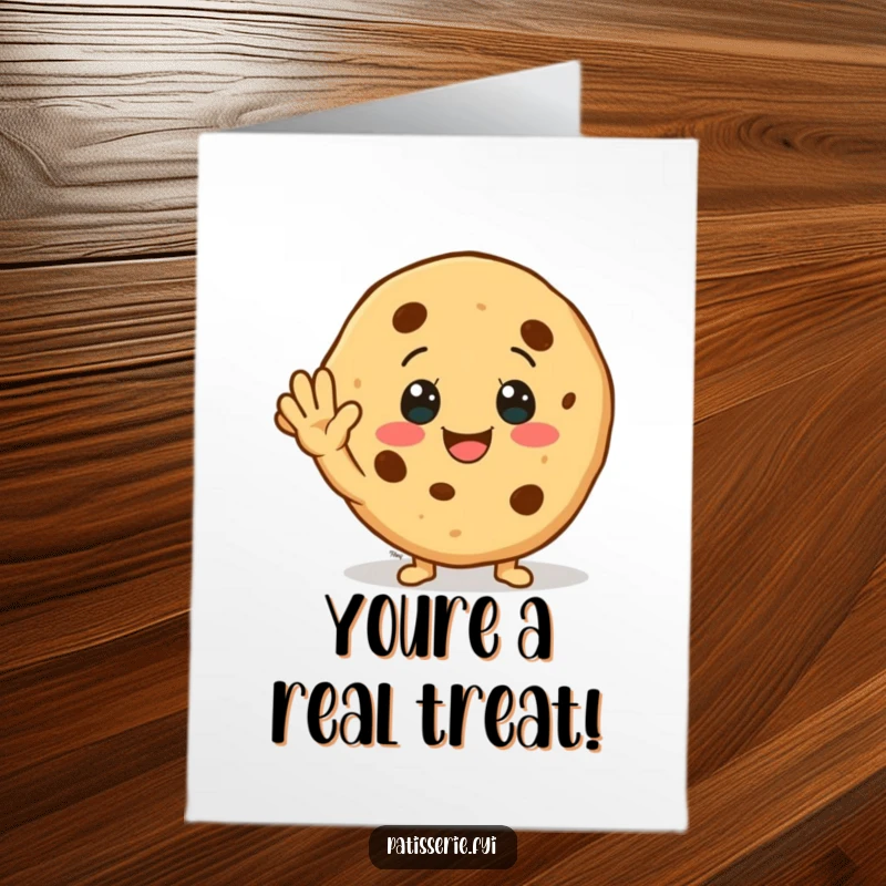 Funny Free Printable Congratulations Card: A smiling cookie waves enthusiastically, celebrating a joyful occasion.