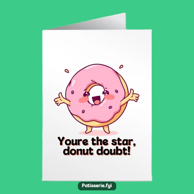 Free Printable Donut Congrats Card: Spinning Character Cheers Success, Funny Downloadable Gift