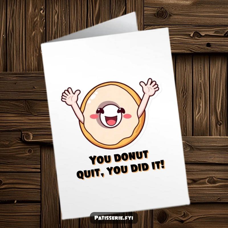 Funny free printable congratulations card of a smiling donut character with arms wide open, cheering with pure excitement.