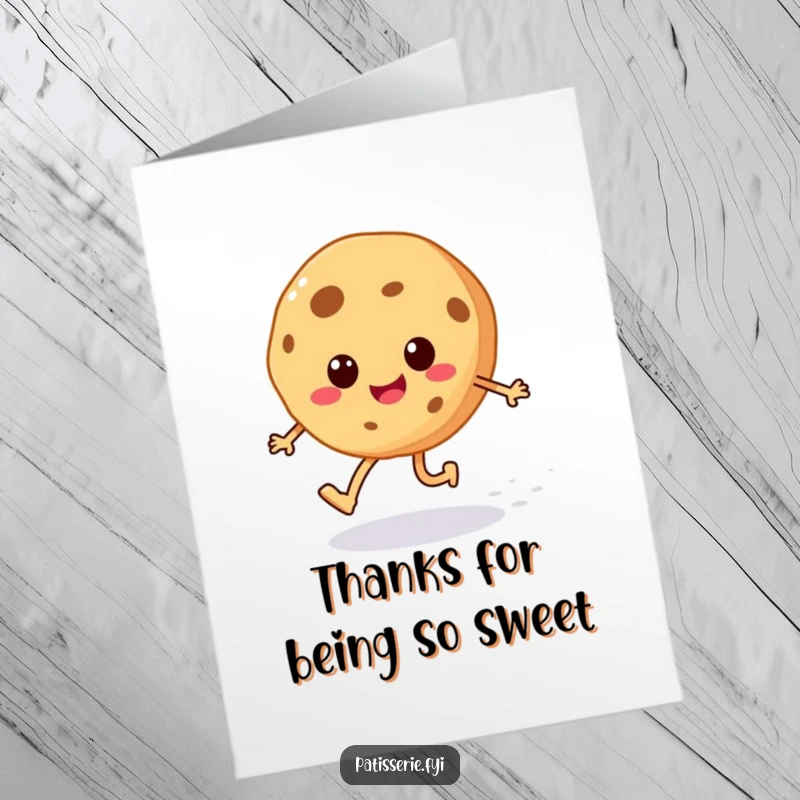 Funny Free Printable Cookie Thank You Card: A cheerful cookie character happily skipping with a trail of sugar sprinkles