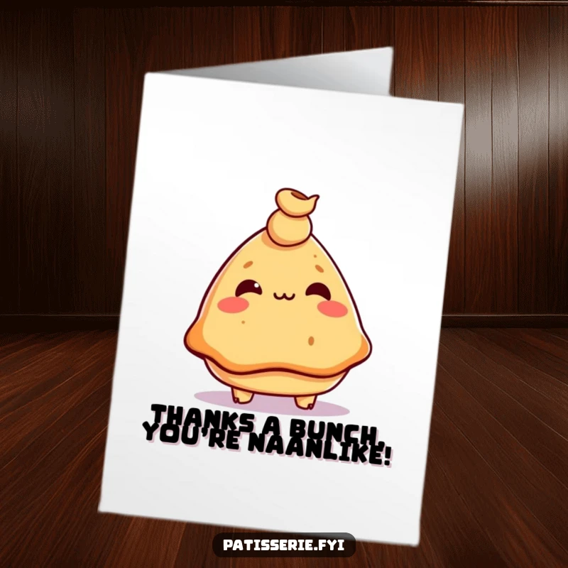 Funny Free Printable Thank You Card: Samosa looking proud while balancing a chickpea on its nose.