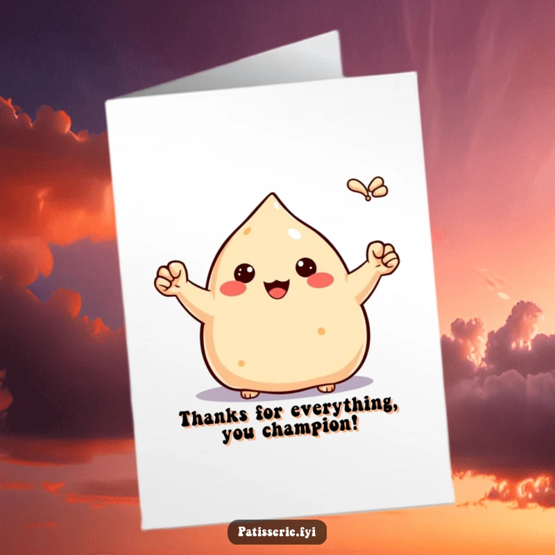 Funny Free Printable Thank You Card: A proud samosa pumping its tiny fists in the air to say thanks.