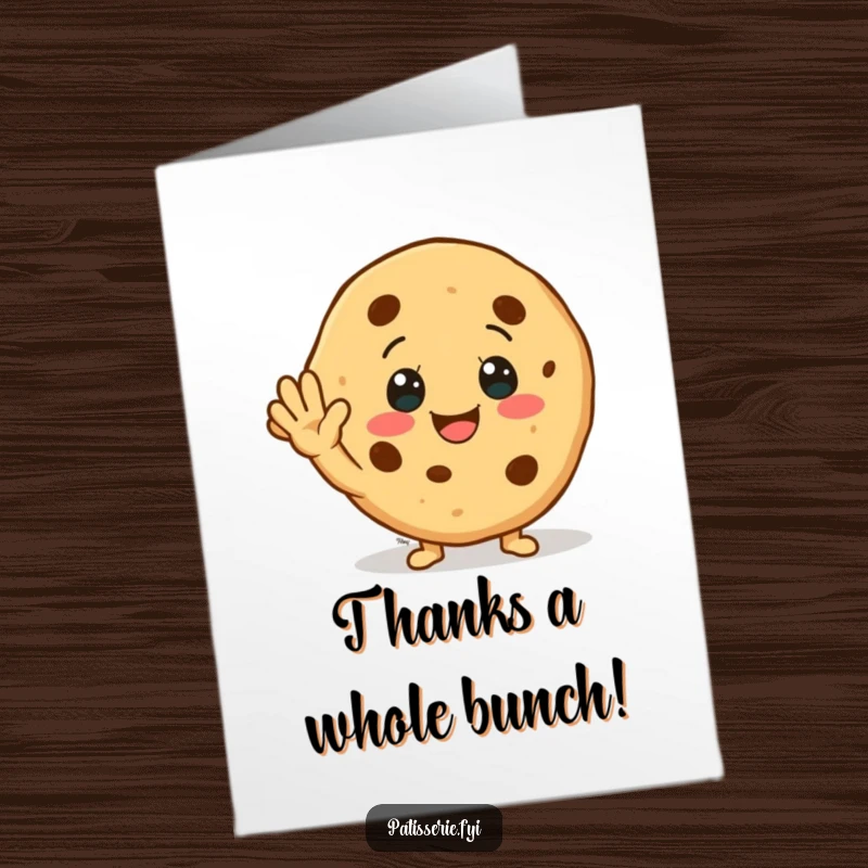 Funny Free Printable Thank You Card: A cookie character waving hello with a big smile to express thanks.