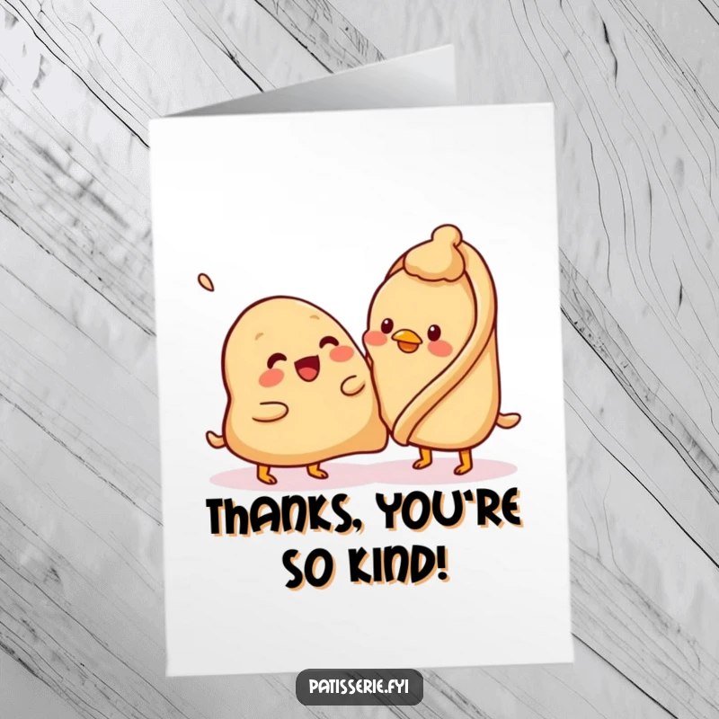 Funny Free Printable Thank You Card: A friendly samosa attempts to pat a slightly confused chickpea.
