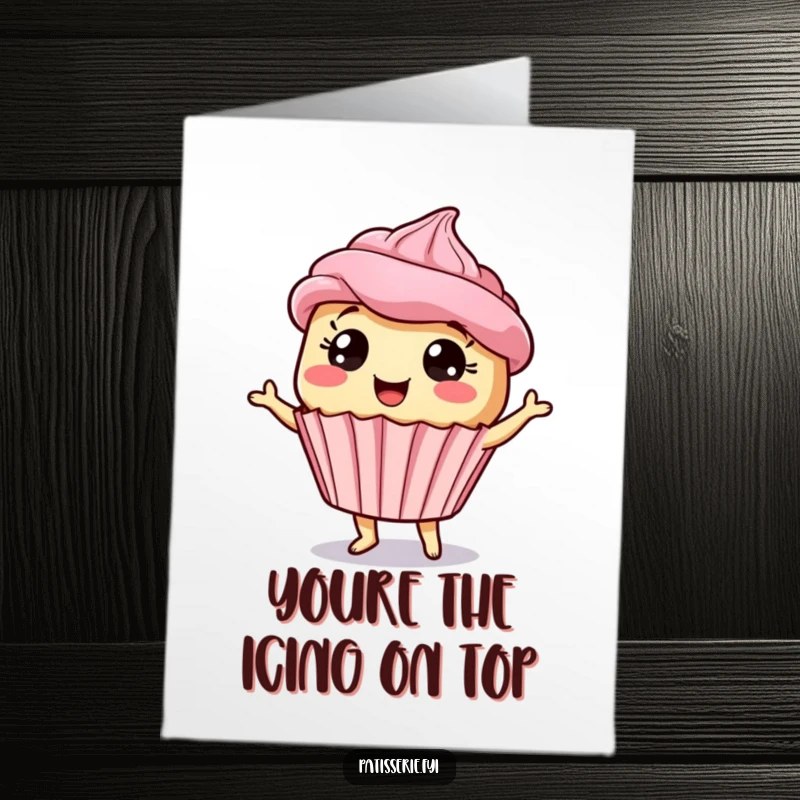 Funny Free Printable Cupcake Thank You Card: A giddy cupcake with wide eyes doing a silly dance to say thanks