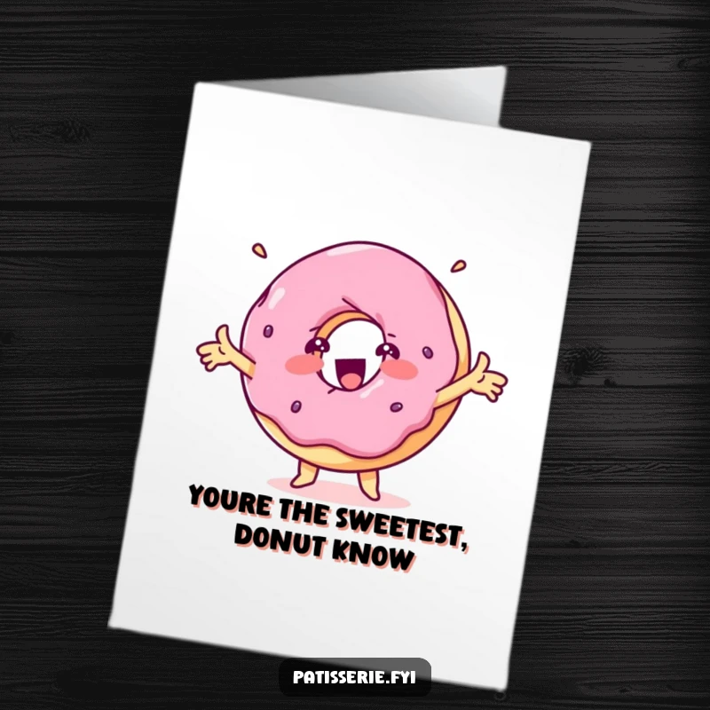 Funny Free Printable Donut Thank You Card: A delighted donut character spinning with arms outstretched to say thanks