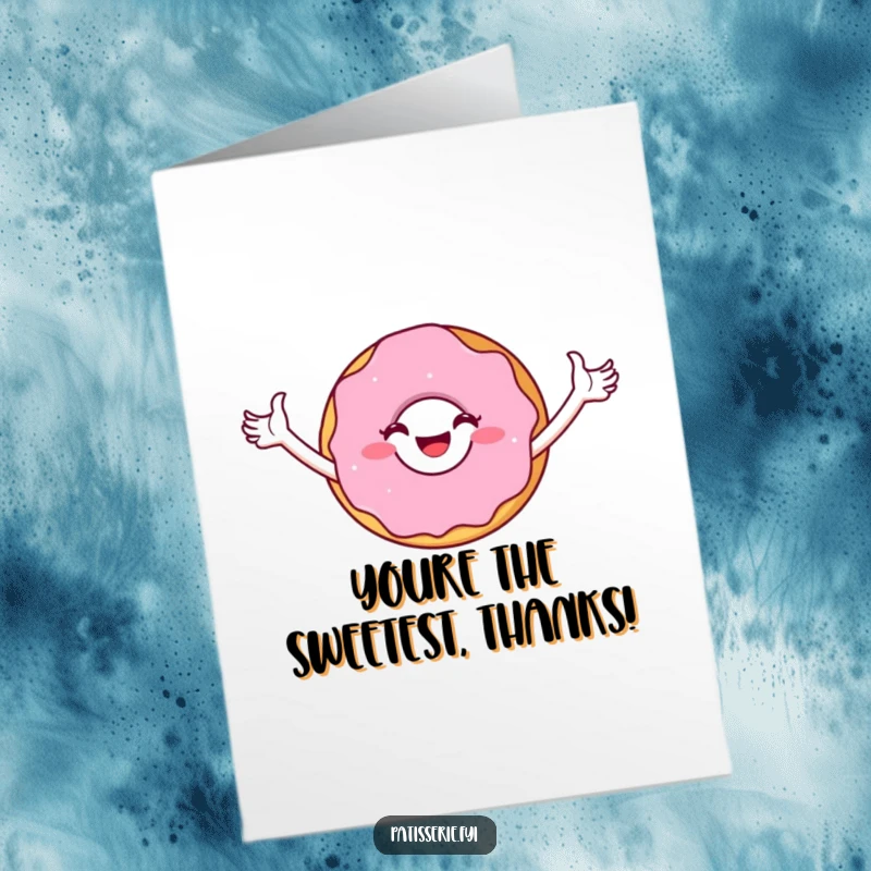Funny Free Printable Thank You Card: A happy donut character posing triumphantly to express gratitude.