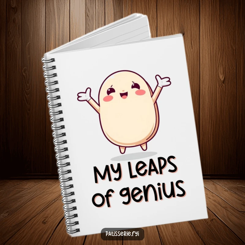 Funny Macaron Notebook featuring a happy macaron character mid-leap, arms wide, ready to capture notes and inspire creative joy.