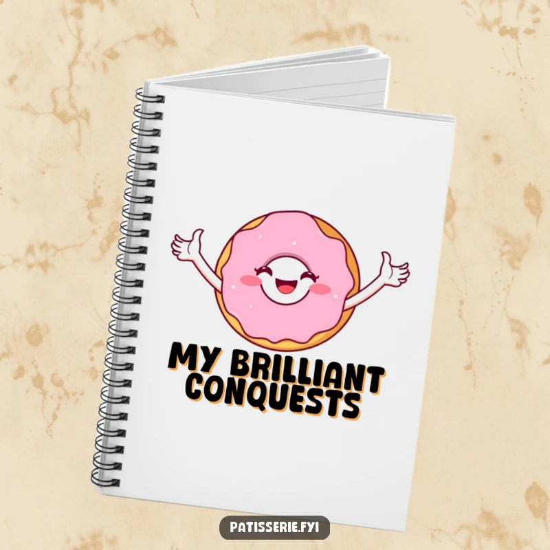 Funny Notebook: A joyful donut character in a triumphant pose, perfect for jotting down winning ideas and plans.